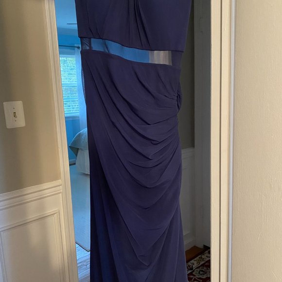 La Femme Ruched Cut Out Maxi Dress Navy Blue - Picture 3 of 9